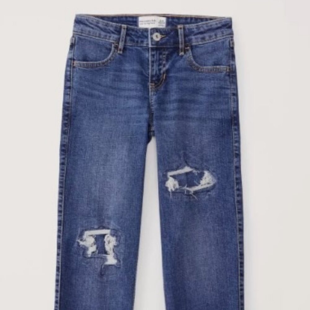 Girls Abercrombie Kids Mid-Rise Jeans Size 13/14 Button / Zipper New Distressed